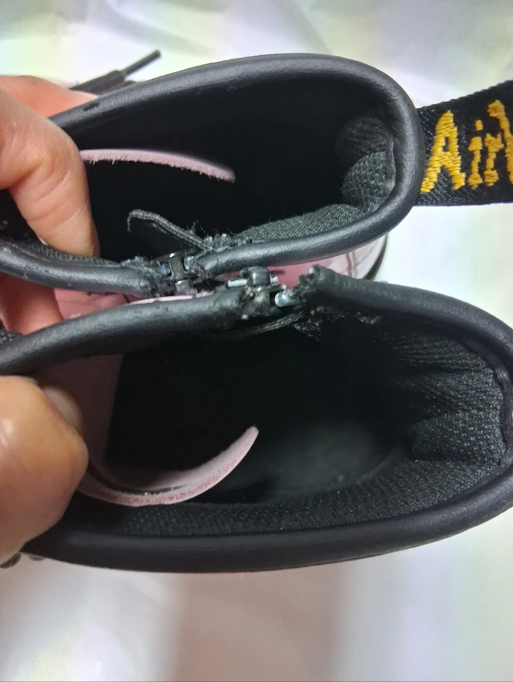 Dr. Martens Little Girl's Pink and Black Lace-Up Boot Interior Detail Sz 3
